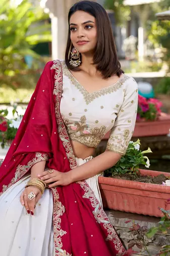 white silk blend embroidered traditional lehenga-choli
