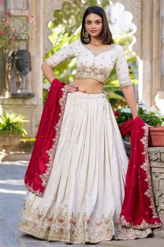 white silk blend embroidered traditional lehenga-choli