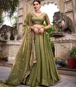 green silk blend embroidered traditional lehenga-choli