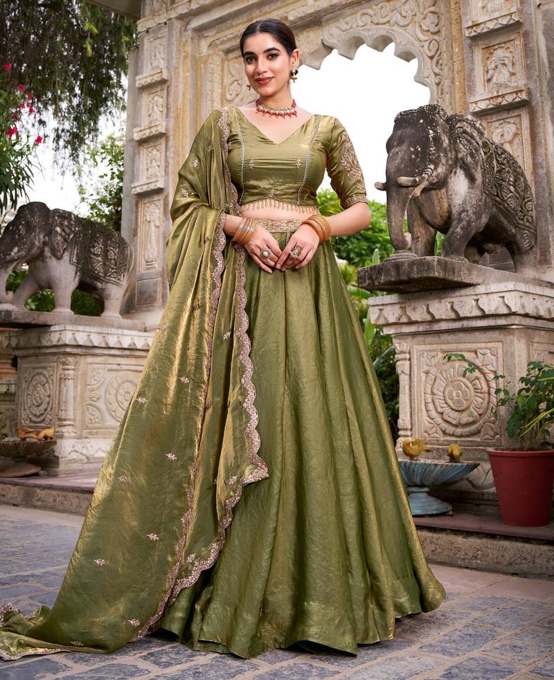 green silk blend embroidered traditional lehenga-choli