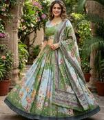green silk blend printed fashion lehenga-choli