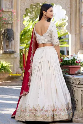 white silk blend embroidered traditional lehenga-choli