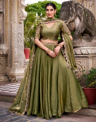 green silk blend embroidered traditional lehenga-choli 2