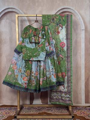 green silk blend printed fashion lehenga-choli 2