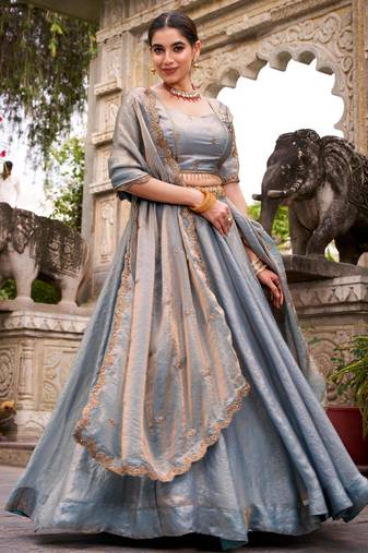 grey silk blend embroidered traditional lehenga-choli