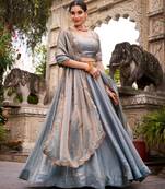 grey silk blend embroidered traditional lehenga-choli