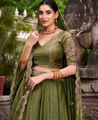 green silk blend embroidered traditional lehenga-choli 3