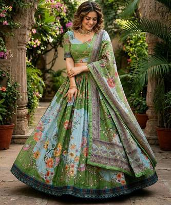 green silk blend printed fashion lehenga-choli 3