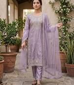 Lavender gmy silk blend embroidered kurta palazzo set with dupatta