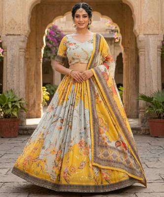 yellow silk blend printed fashion lehenga-choli 1