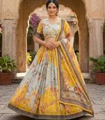 yellow silk blend printed fashion lehenga-choli