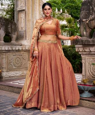 champagne silk blend embroidered traditional lehenga-choli 1
