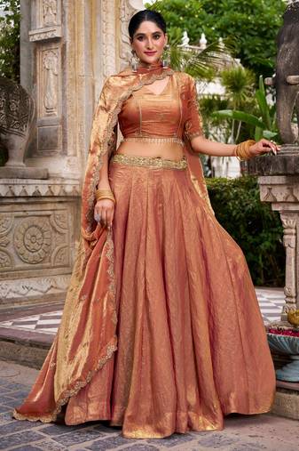 champagne silk blend embroidered traditional lehenga-choli
