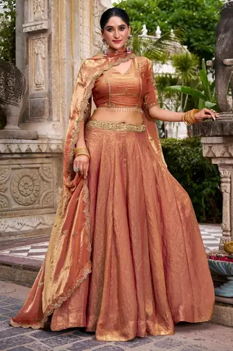 champagne silk blend embroidered traditional lehenga-choli