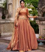 champagne silk blend embroidered traditional lehenga-choli