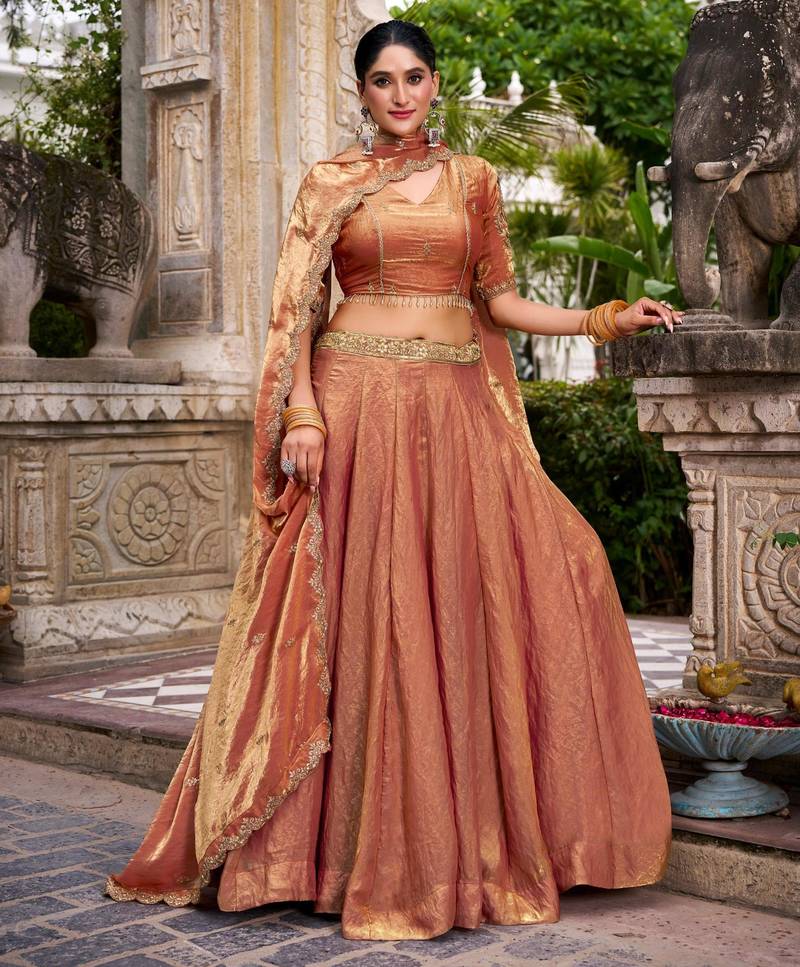 champagne silk blend embroidered traditional lehenga-choli