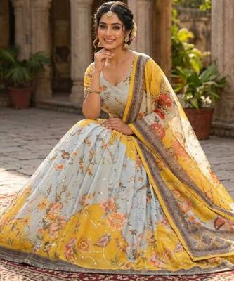 yellow silk blend printed fashion lehenga-choli 2