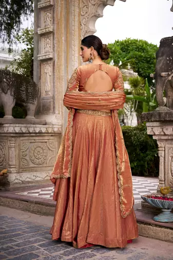 champagne silk blend embroidered traditional lehenga-choli
