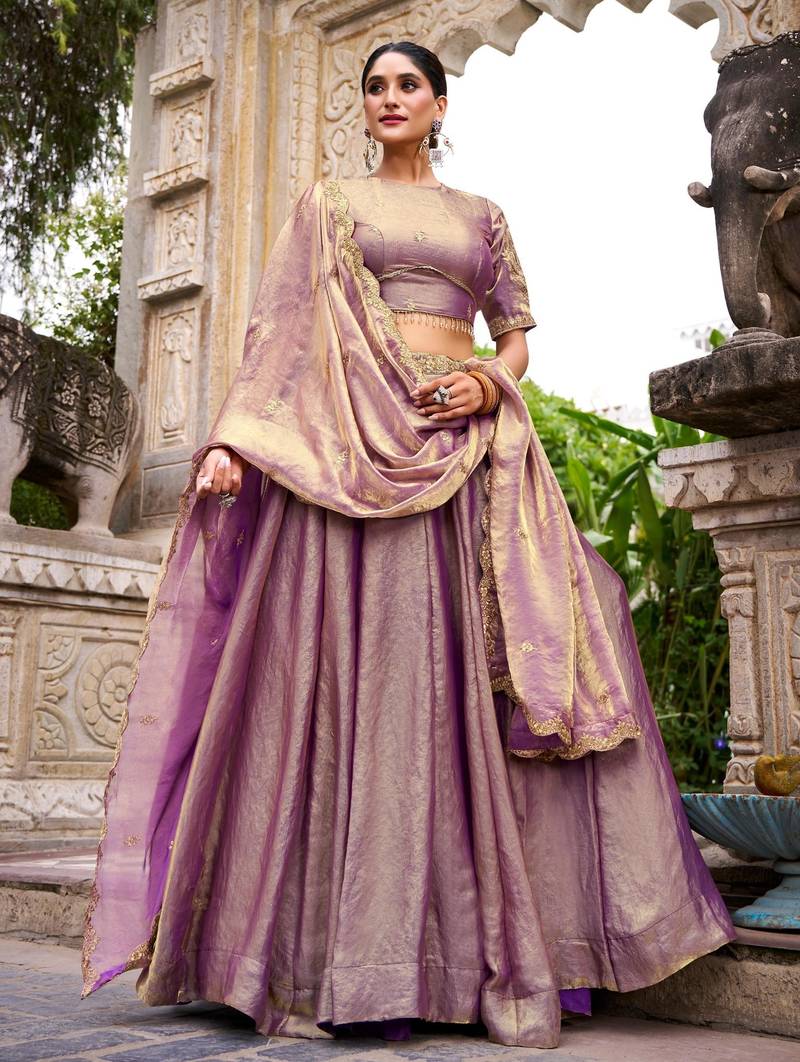 purple silk blend embroidered traditional lehenga-choli
