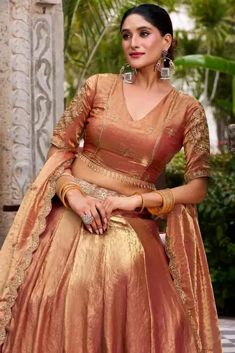 champagne silk blend embroidered traditional lehenga-choli