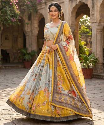 yellow silk blend printed fashion lehenga-choli 4