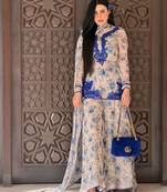 Blue faux georgette embroidered kurta palazzo set with digital print dupatta