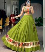 green cotton silk woven traditional lehenga-choli