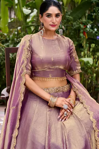 purple silk blend embroidered traditional lehenga-choli