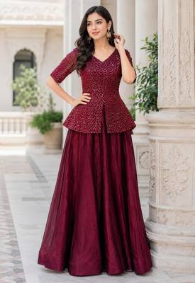 maroon satin plain traditional lehenga-choli 2
