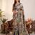Blue chinon silkblend saree with aari & real mirror work