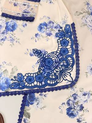 Blue faux georgette embroidered kurta palazzo set with digital print dupatta 4