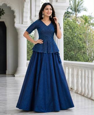 navy blue satin plain traditional lehenga-choli 2