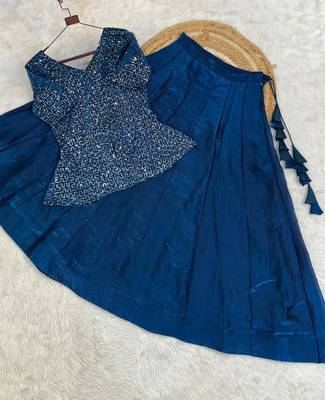 navy blue satin plain traditional lehenga-choli 3