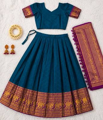 teal blue silk blend woven traditional lehenga-choli 2