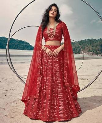 red net embroidered traditional lehenga-choli 1