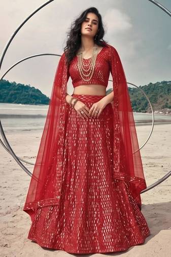 red net embroidered traditional lehenga-choli