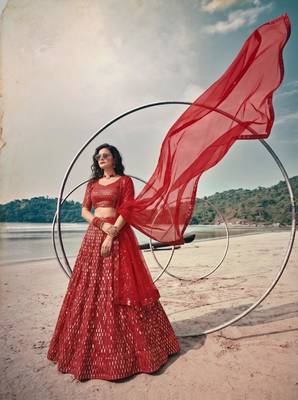 red net embroidered traditional lehenga-choli 2