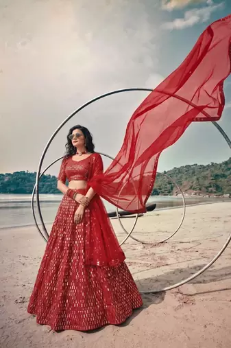 red net embroidered traditional lehenga-choli