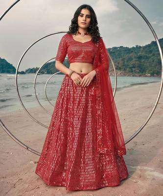 red net embroidered traditional lehenga-choli 4