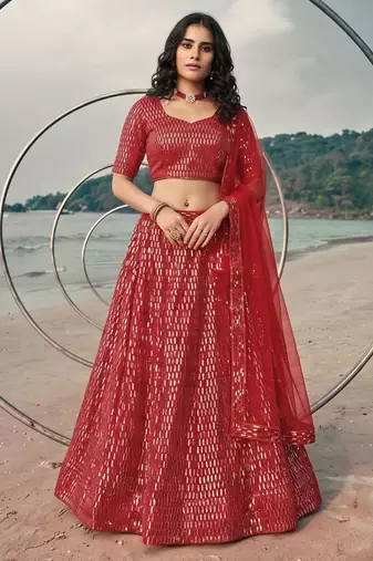 red net embroidered traditional lehenga-choli