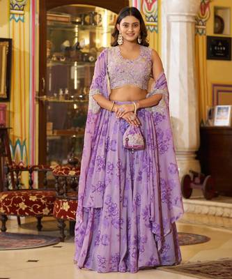 purple georgette embroidered traditional lehenga-choli 1