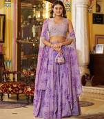 purple georgette embroidered traditional lehenga-choli