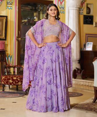 purple georgette embroidered traditional lehenga-choli 2