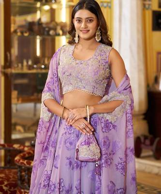 purple georgette embroidered traditional lehenga-choli 3
