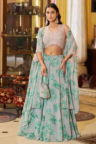 grey georgette embroidered traditional lehenga-choli