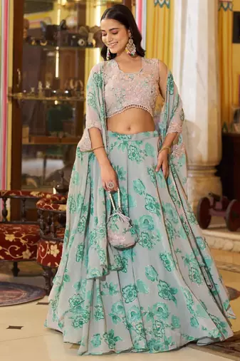 grey georgette embroidered traditional lehenga-choli