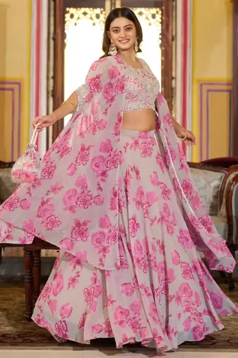 pink georgette embroidered traditional lehenga-choli with free size upto 42