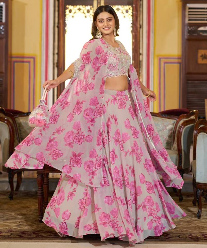 pink georgette embroidered traditional lehenga-choli