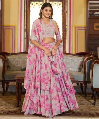 pink georgette embroidered traditional lehenga-choli 2