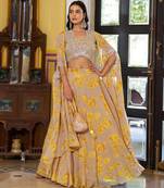 yellow georgette embroidered traditional lehenga-choli